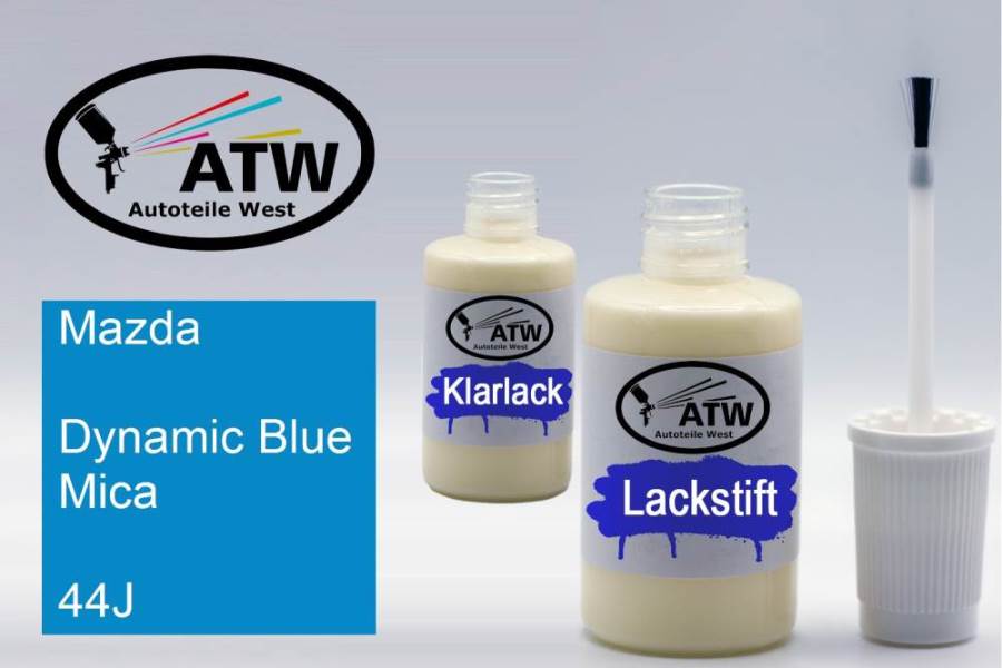 Mazda, Dynamic Blue Mica, 44J: 20ml Lackstift + 20ml Klarlack - Set, von ATW Autoteile West.